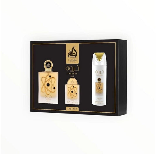 Coffret cadeau Tharwah Gold 3 pcs - LATTAFA P 100ml + 200ml + 20ml